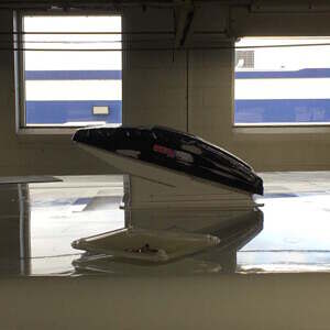 Side view of the MaxxFan in it's raised position MaxxFan side view