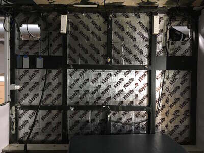 Bunk wall with Kilmat sound deadening applied. Bunk wall